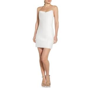 Aidan Mattox Satin Backless Beaded Mini Shift Cocktail Party Dress White Size 10